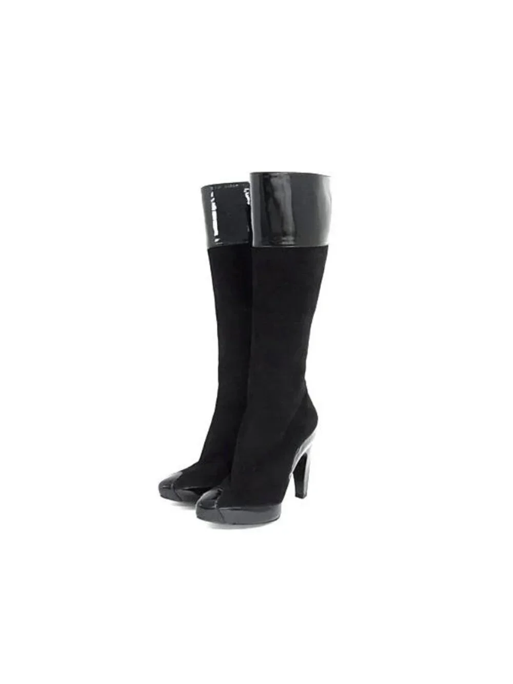 Balenciaga Suede Patent Long Boots Heels Shoes Black